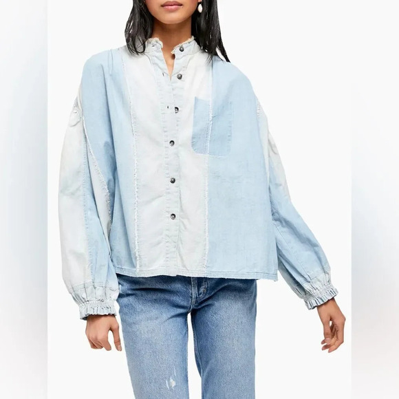 NEW Free People Set Sail Denim Top - Picture 10 of 12